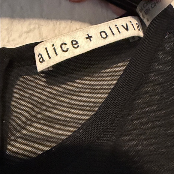 Alice + Olivia Takako Mesh Black Crew Neck Mini Dress - Picture 8 of 10